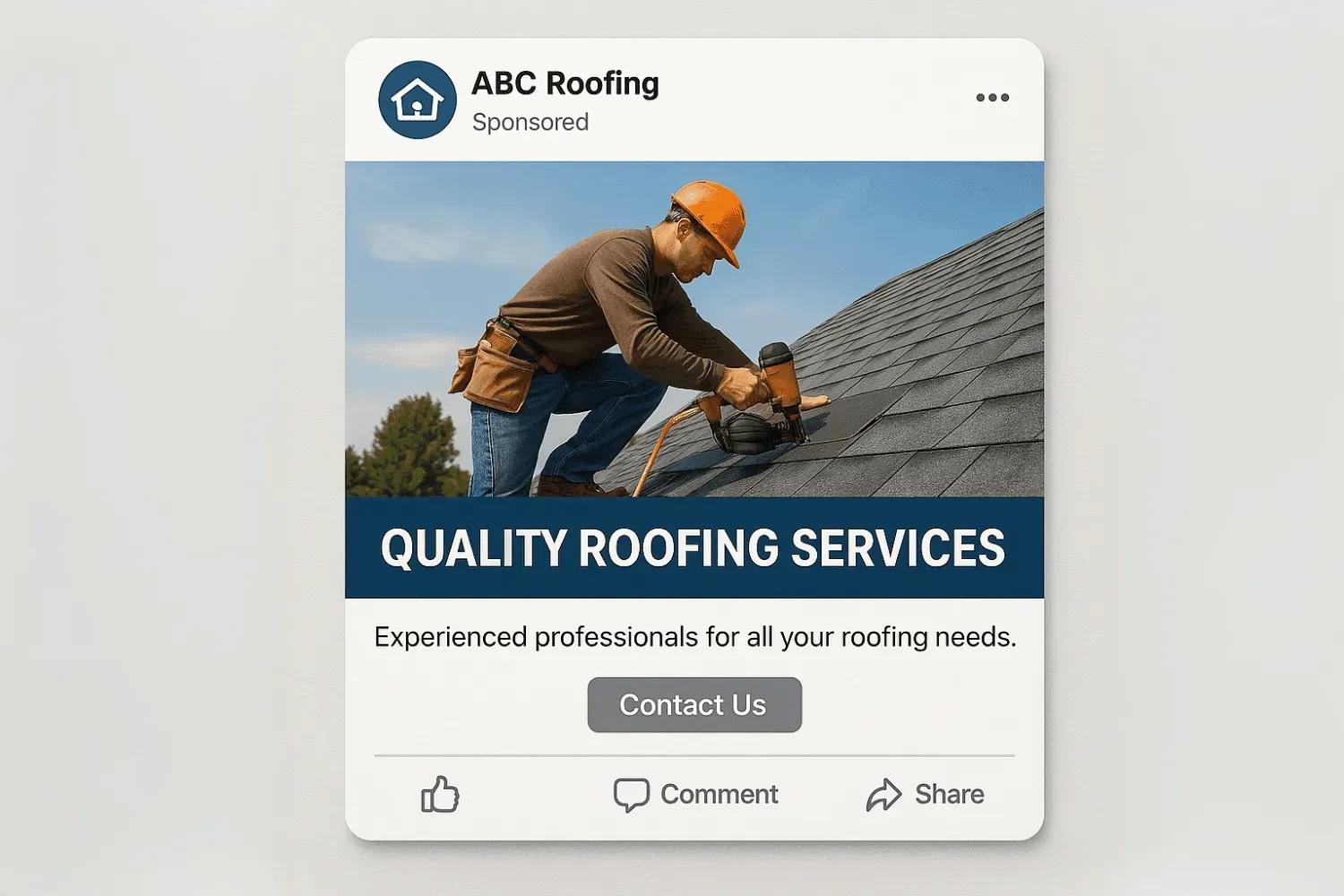 A screenshot of a social media campaign for a roofing contractor.