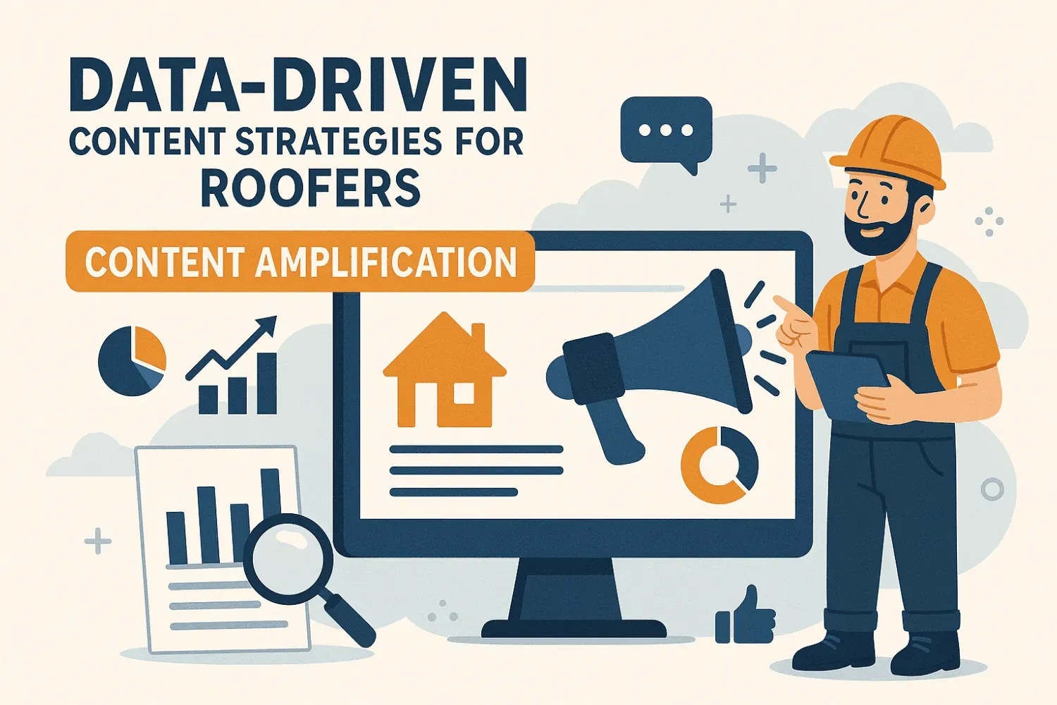 An illustration representing data-driven content strategies for roofers, focusing on content amplification.