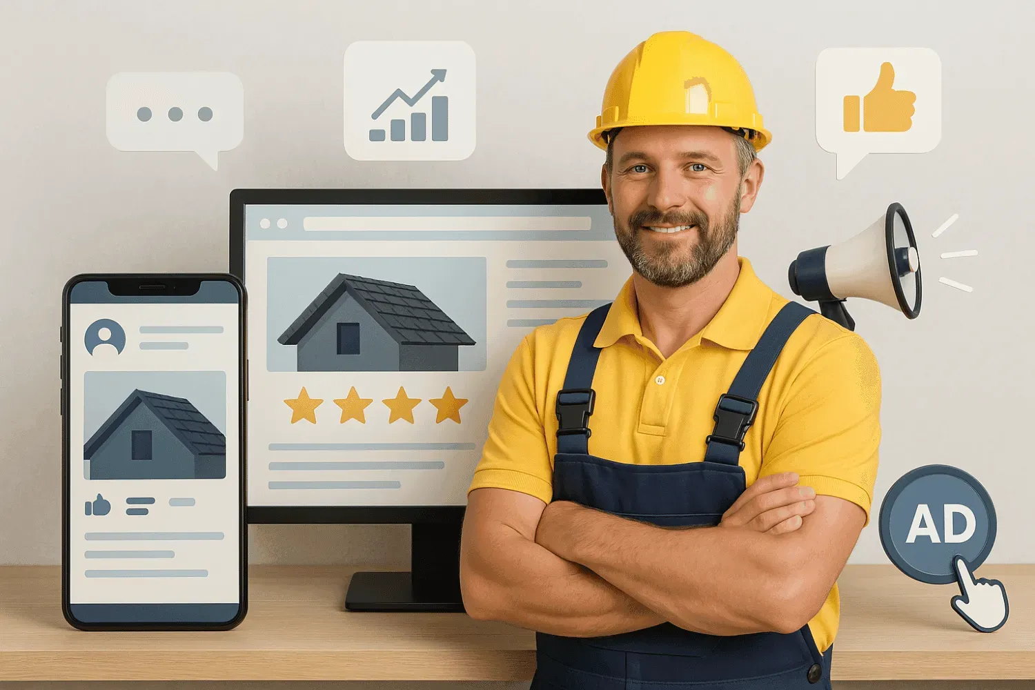 An illustration showing a roofing contractor