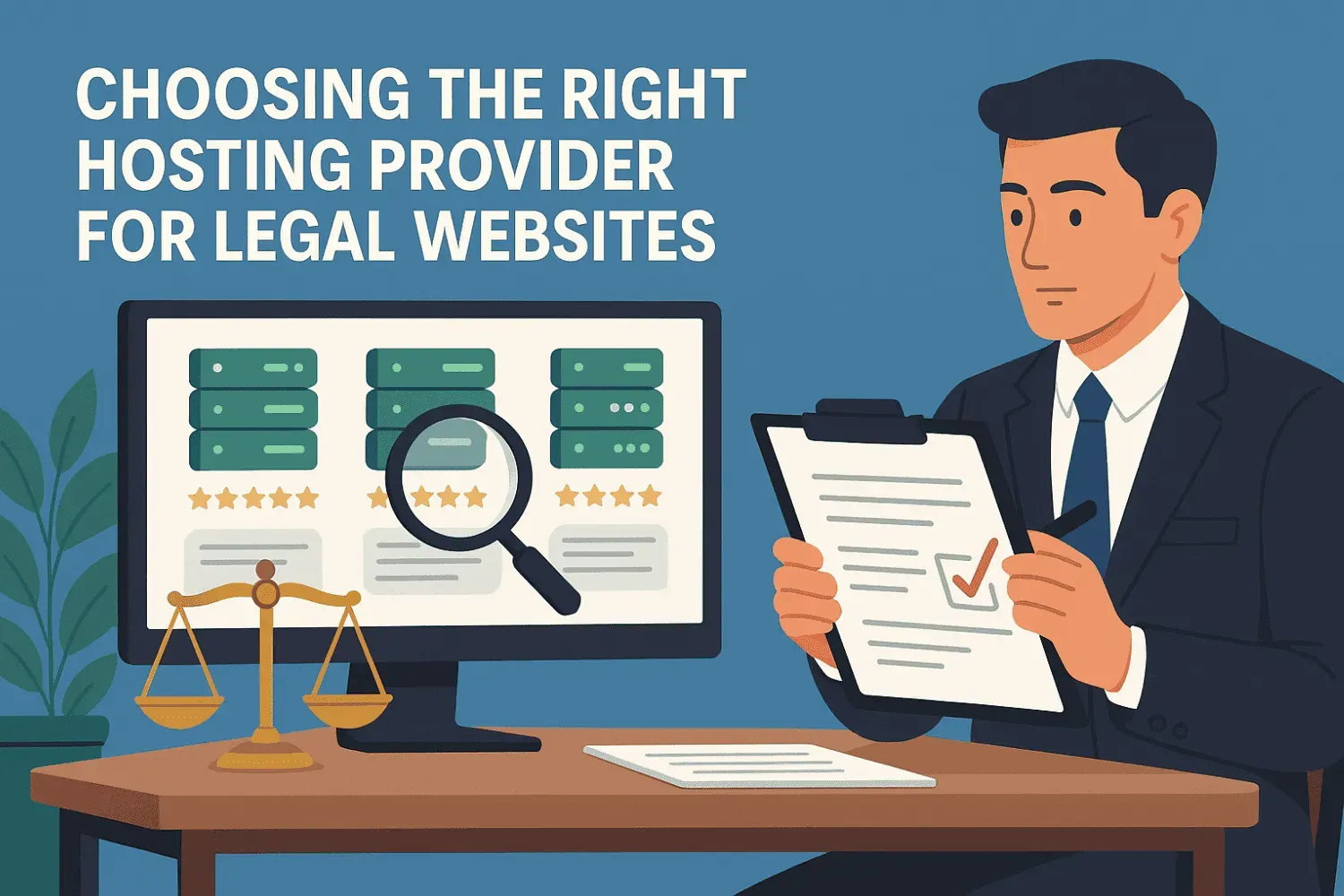 Choosing the right hosting provider for legal websites, with a focus on assessment and comparison.