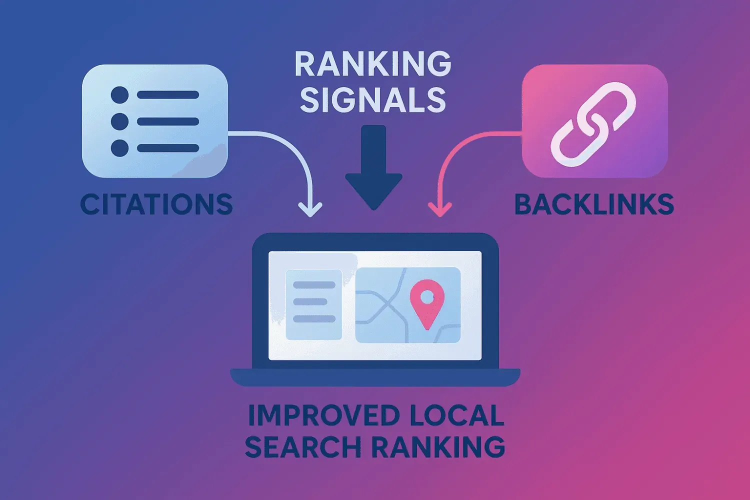 Flowchart showing synergy between citations and backlinks for SEO success
