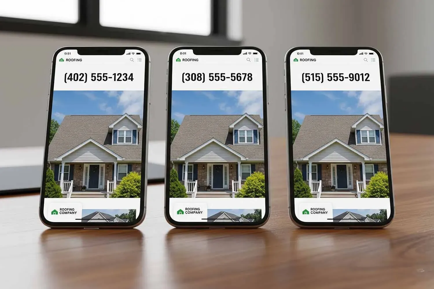 In the image, multiple phone displays showcase various local phone numbers, emphasizing the concept of call tracking and dynamic number insertion for marketing campaigns. This setup illustrates how businesses can monitor incoming calls and attribute them to specific marketing efforts, enhancing their conversion tracking strategies.