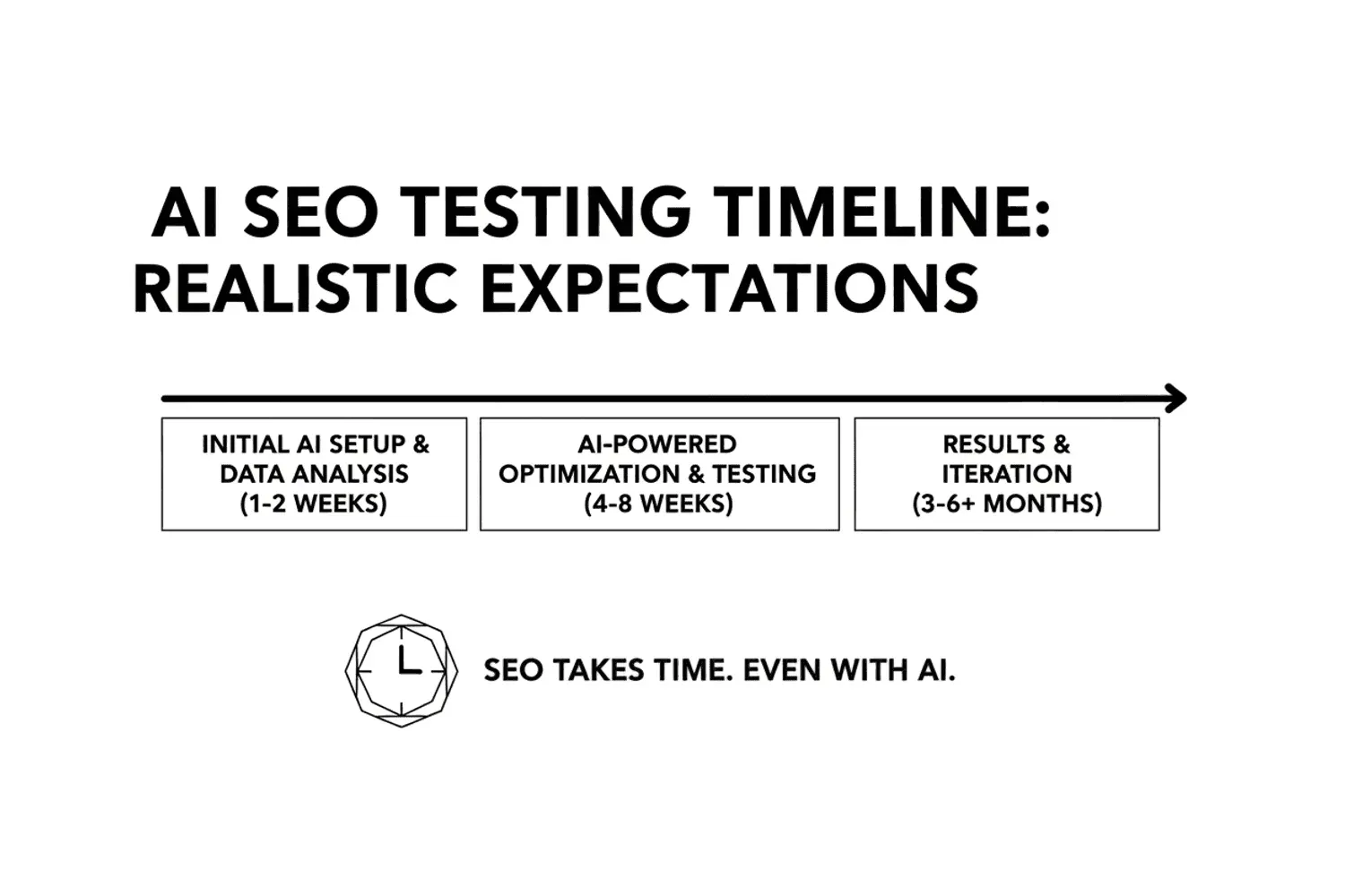 Chart showing AI SEO testing timeline with realistic expectations