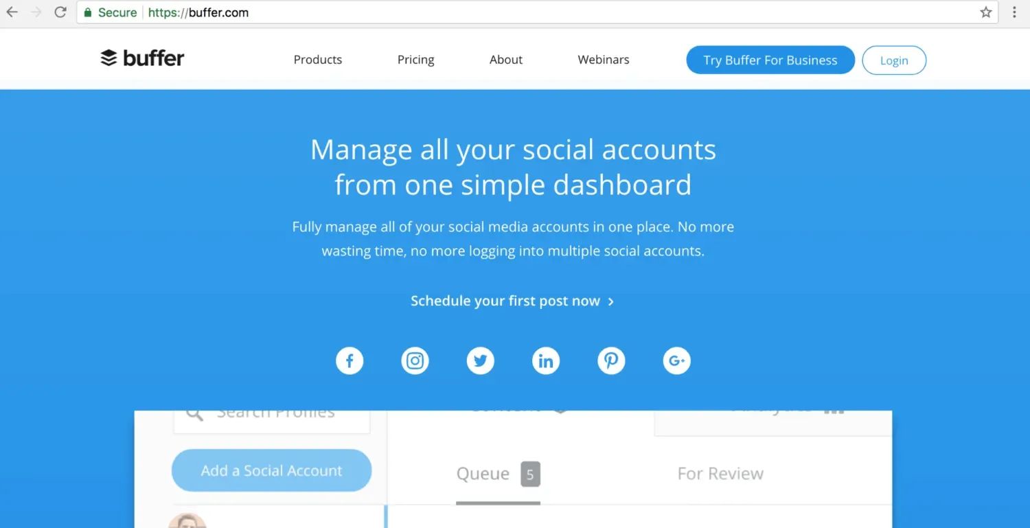 Buffer social media management.