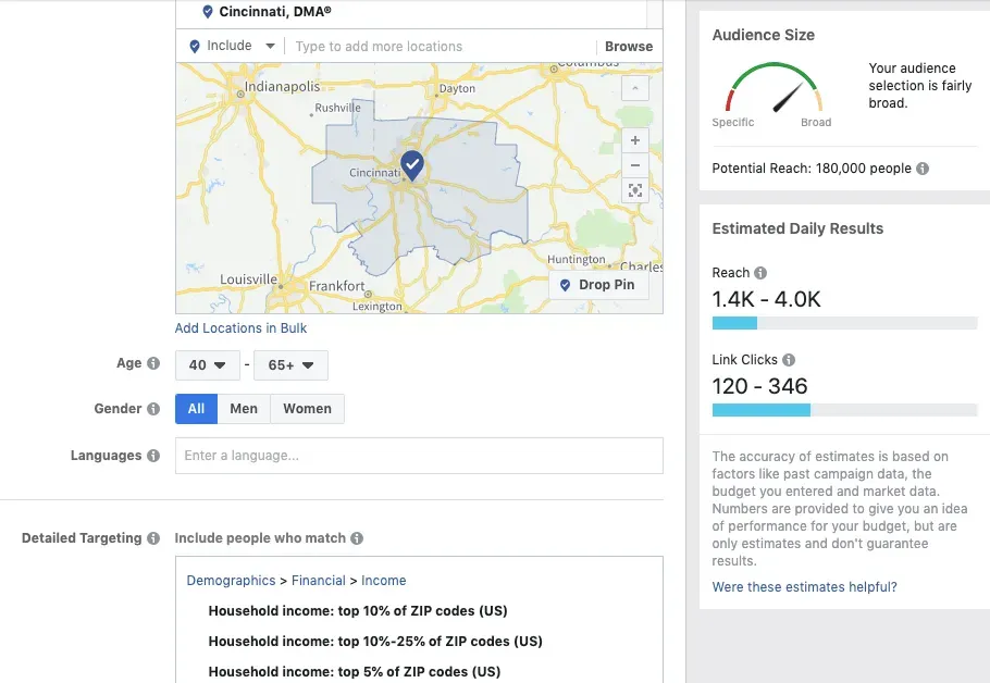 Facebook audience financial advisors.